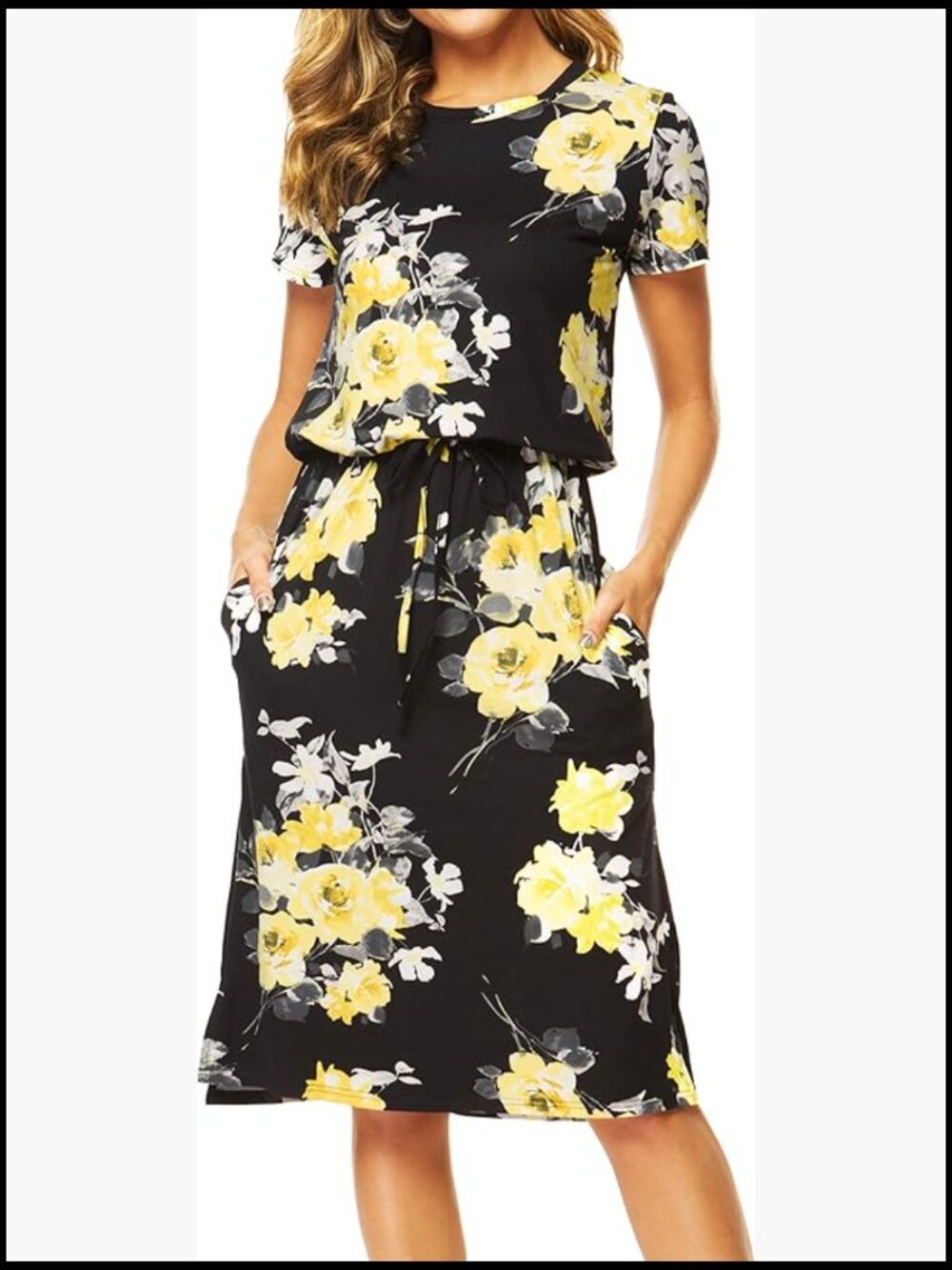 Rayon Blend Casual Midi Dress with Pockets Hide Belly Design